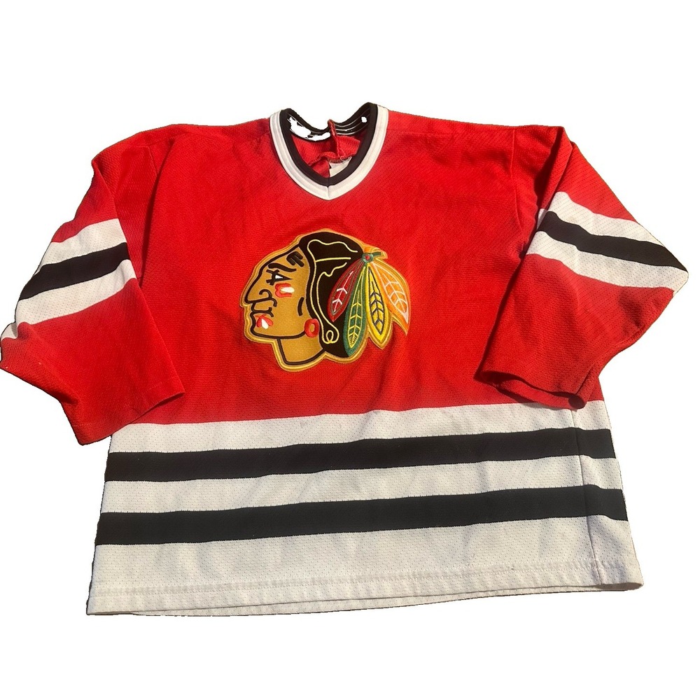 VINTAGE Chicago Blackhawks CCM Jersey Youth Kids L/XL  Boys Red NHL 90s Y2K